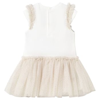 Younger Girls Ivory & Beige Tulle Dress
