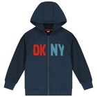 Boys Blue Logo Hooded Zip Up Top, 1, hi-res