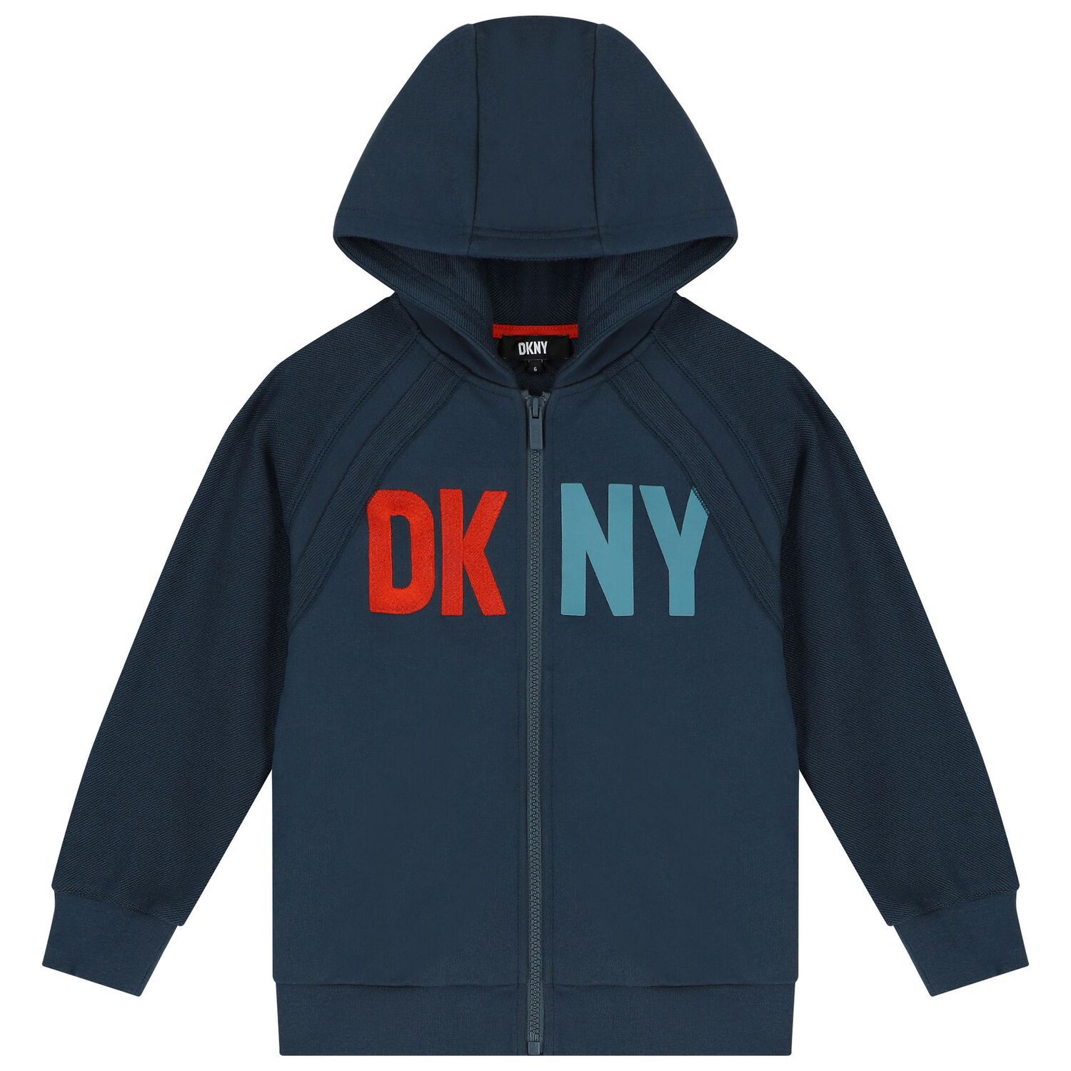 Boys Blue Logo Hooded Zip Up Top, 1, hi-res