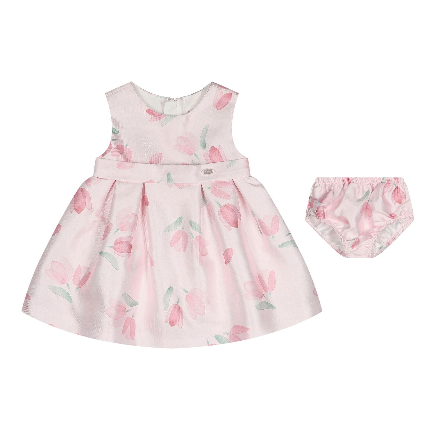 Baby Girls Pink Floral Satin Dress Set, 1, hi-res