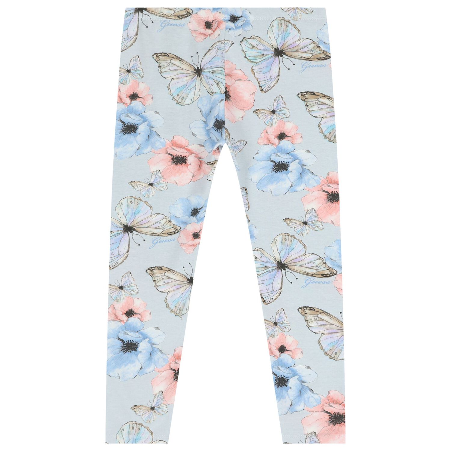 Girls Blue Floral & Butterfly Leggings , 1, hi-res