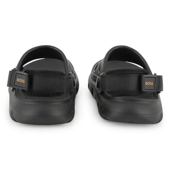 Boys Black Logo Sandals