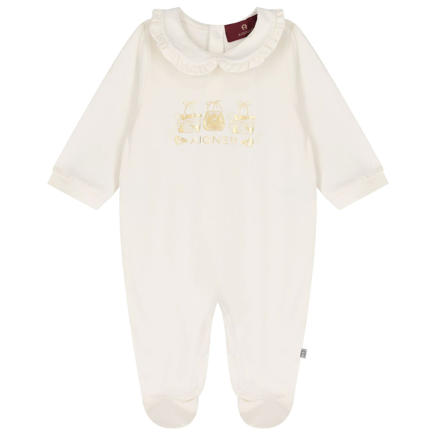Baby Girls Ivory & Gold Logo Babygrow, Hat & Bib Gift Set, 1, hi-res