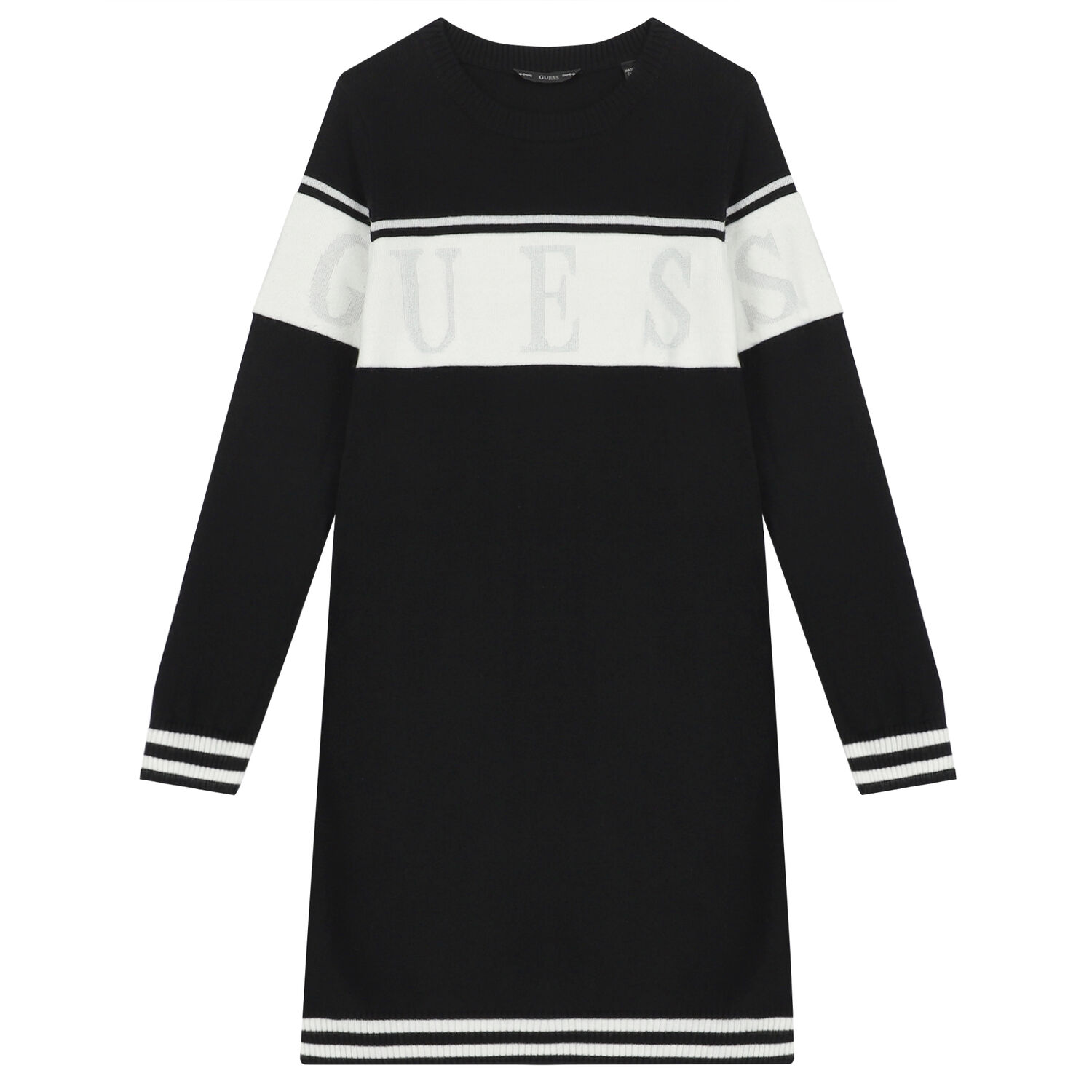 Girls Black Logo Knitted Sweatshirt Dress, 1, hi-res image number null