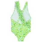 Girls Green Kiwi Ruffled Swimsuit, 1, hi-res