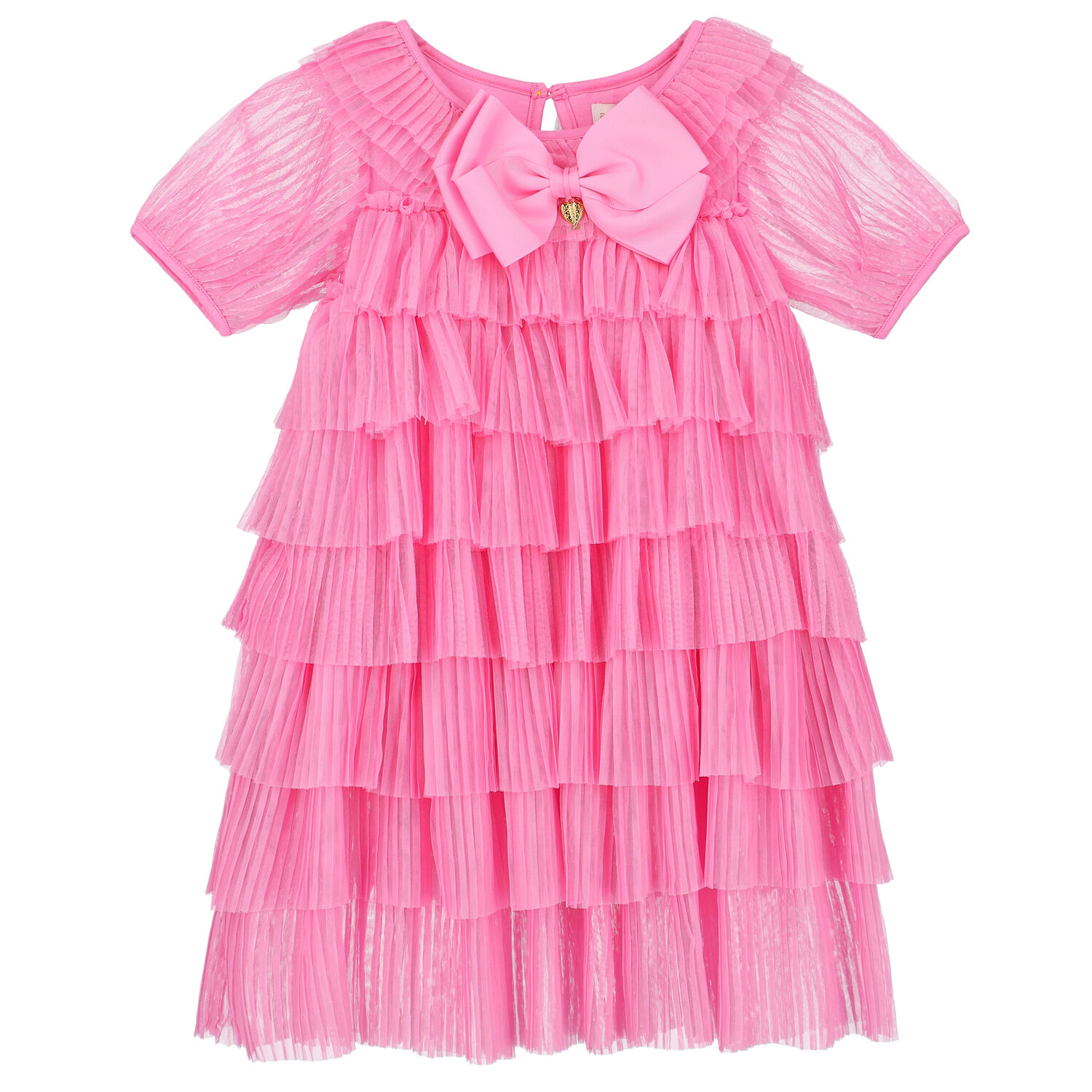 Girls Pink Pleated Tulle Dress, 1, hi-res