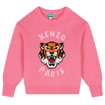 Girls Pink Tiger Logo Knitted Jumper