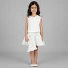 Girls White Floral Applique Dress, 1, hi-res