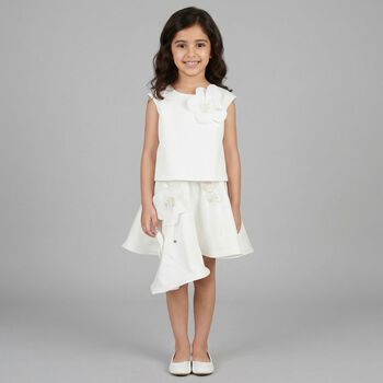 Girls White Floral Applique Dress
