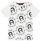 Boys White & Navy Blue Logo T-Shirt, 1, hi-res