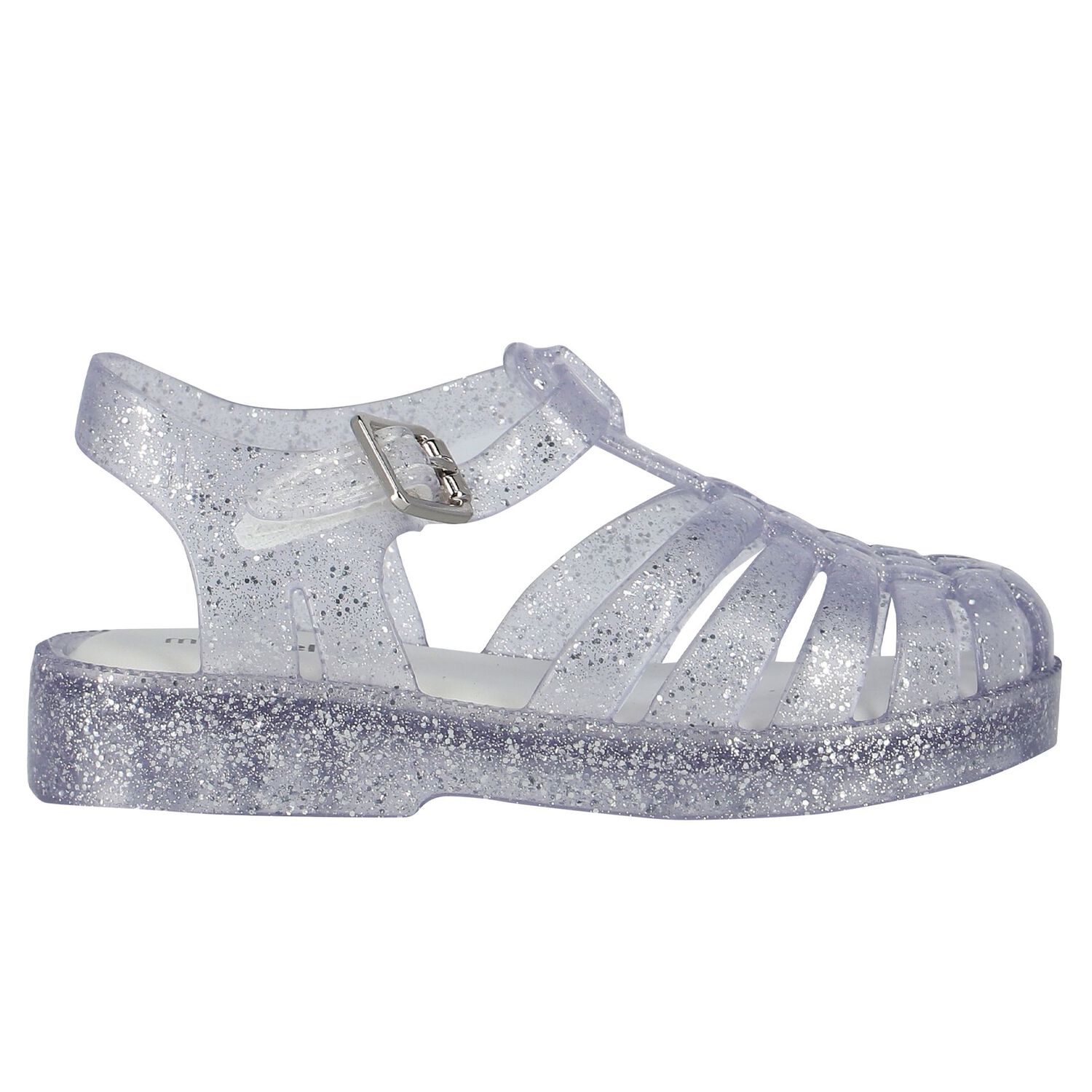 Younger Girls Silver Glitter Jelly Shoes, 1, hi-res image number null