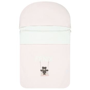Baby Girls White & Pink Teddy Bear Logo Nest