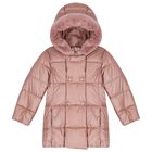 Girls Pink Puffer Coat, 1, hi-res