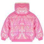 Girls Pink Hooded Sequin Puffer Jacket, 1, hi-res