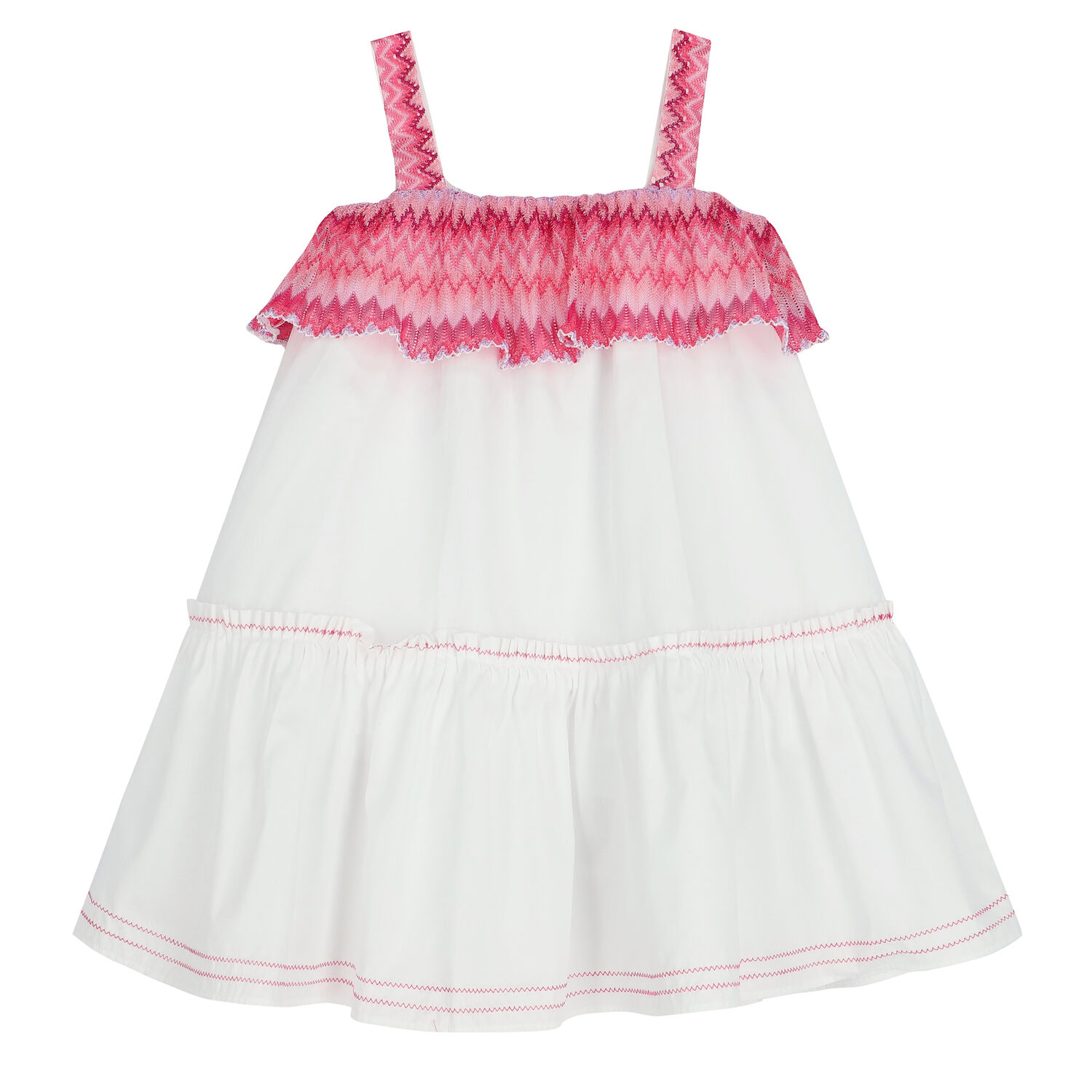 Girls White & Pink Zigzag Poplin Dress, 1, hi-res image number null