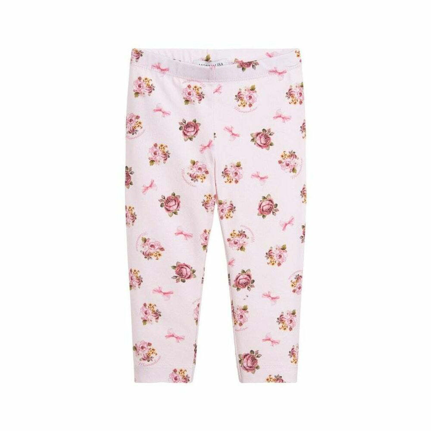 Girls Pink Floral Leggings, 1, hi-res