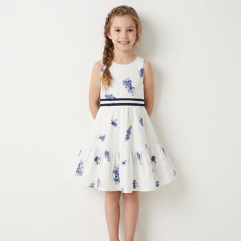 Girls White & Purple Floral Dress