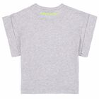 Girls Grey Embroidered Text T-Shirt, 1, hi-res