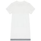 Girls White Teddy Bear Logo Dress, 1, hi-res