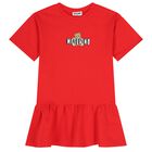 Girls Red Teddy Bear Logo Dress, 3, hi-res