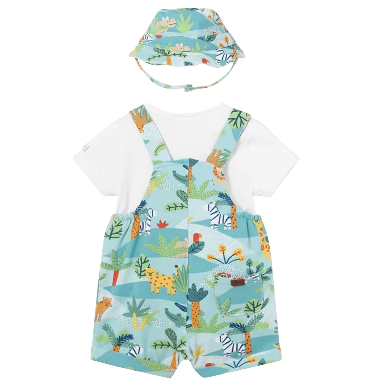 Baby Boys White & Blue Dungaree & Hat Set, 2, hi-res image number null