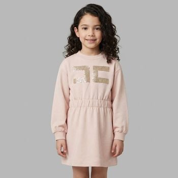 Girls Pink Logo Long Sleeve Dress