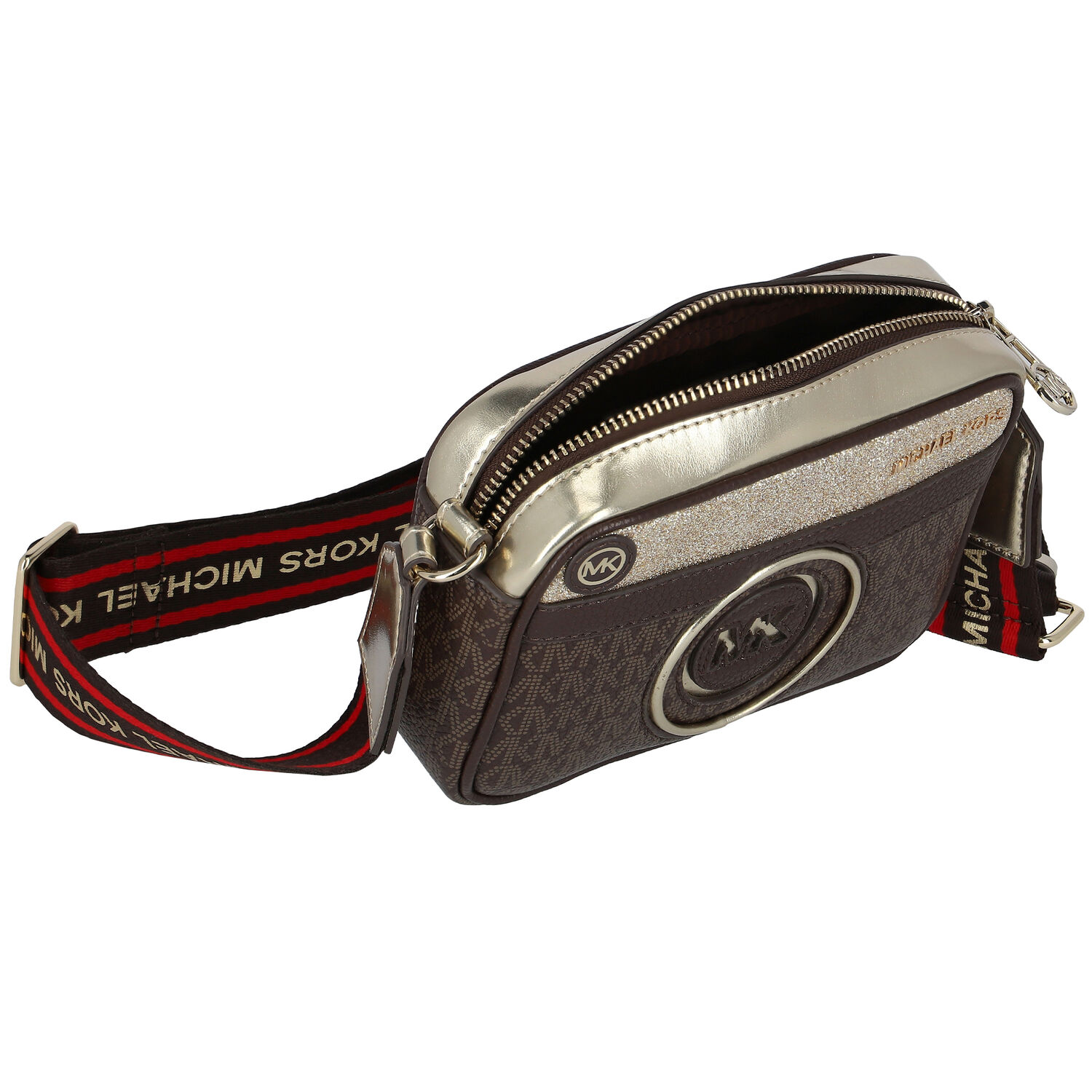 Girls Brown & Gold Logo Shoulder Bag, 1, hi-res