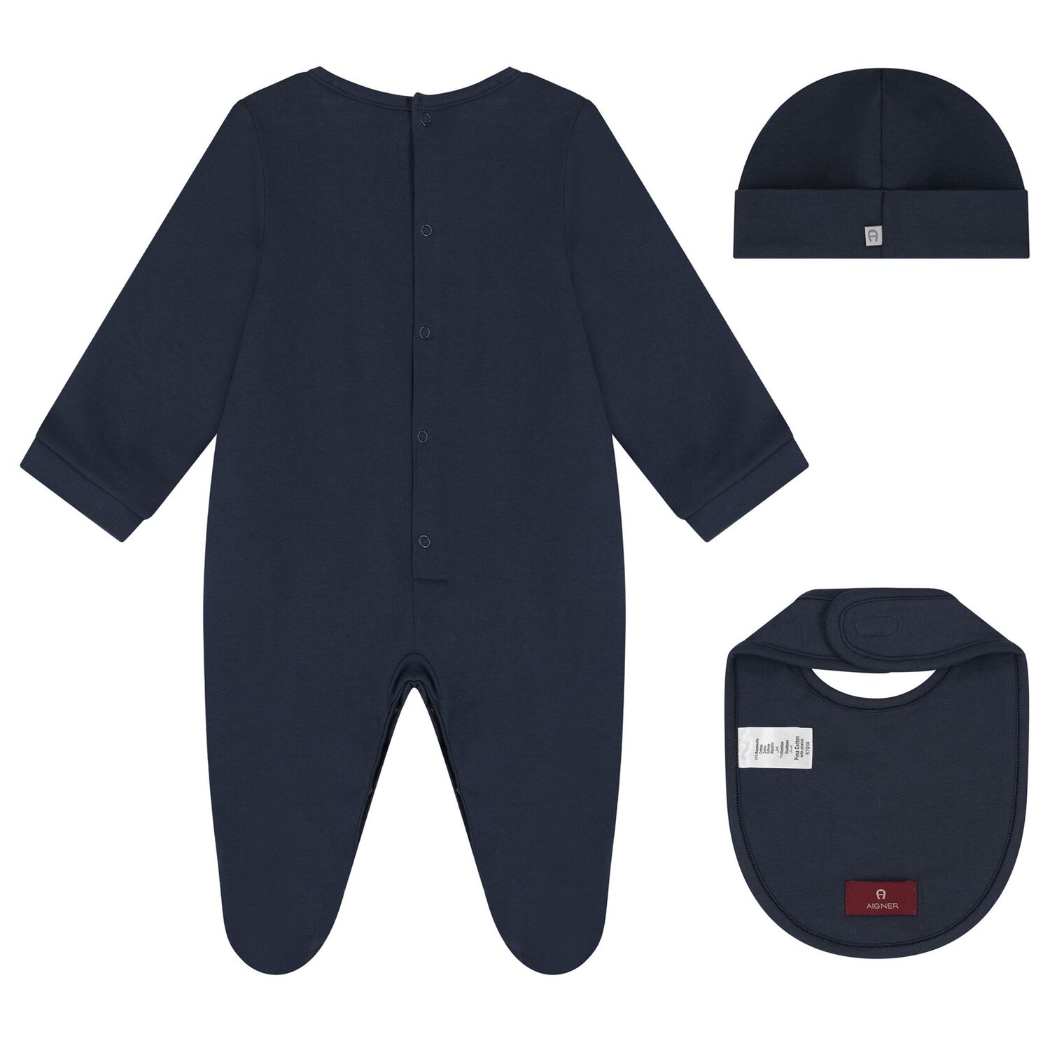 Boys Navy Blue & Gold Babygrow, Hat & Bib Gift Set, 1, hi-res