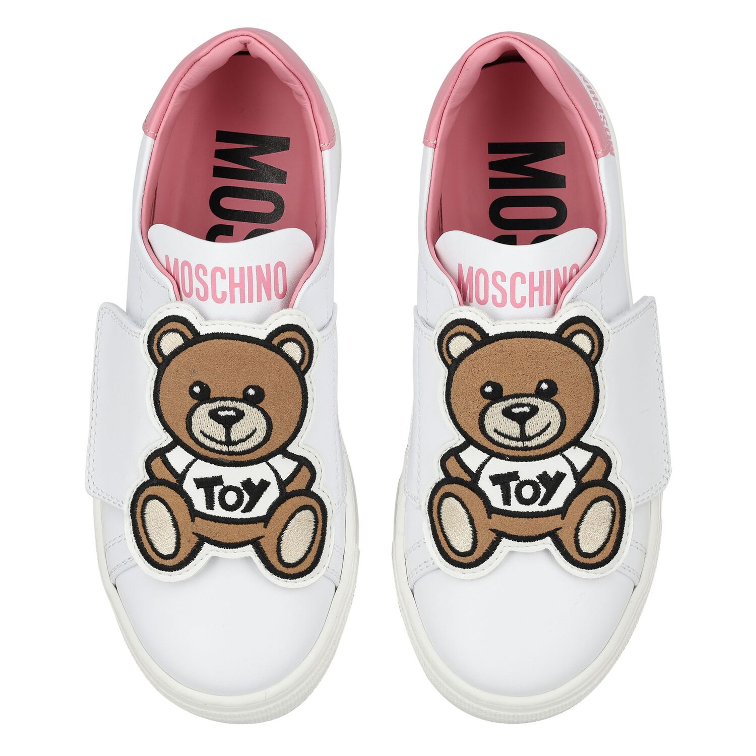 Girls White & Pink Teddy Bear Logo Trainers, 2, hi-res