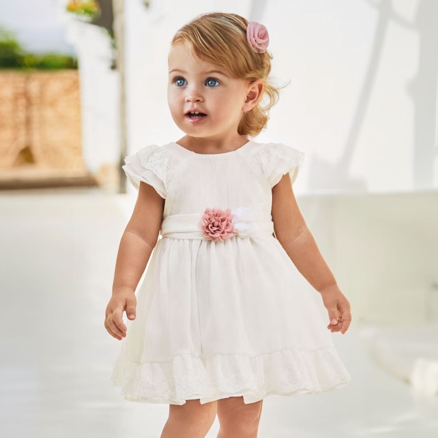 Younger Girls White Flower Dress, 1, hi-res image number null