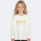 Girls Ivory & Gold Teddy Bear Logo Long Sleeve Top, 1, hi-res