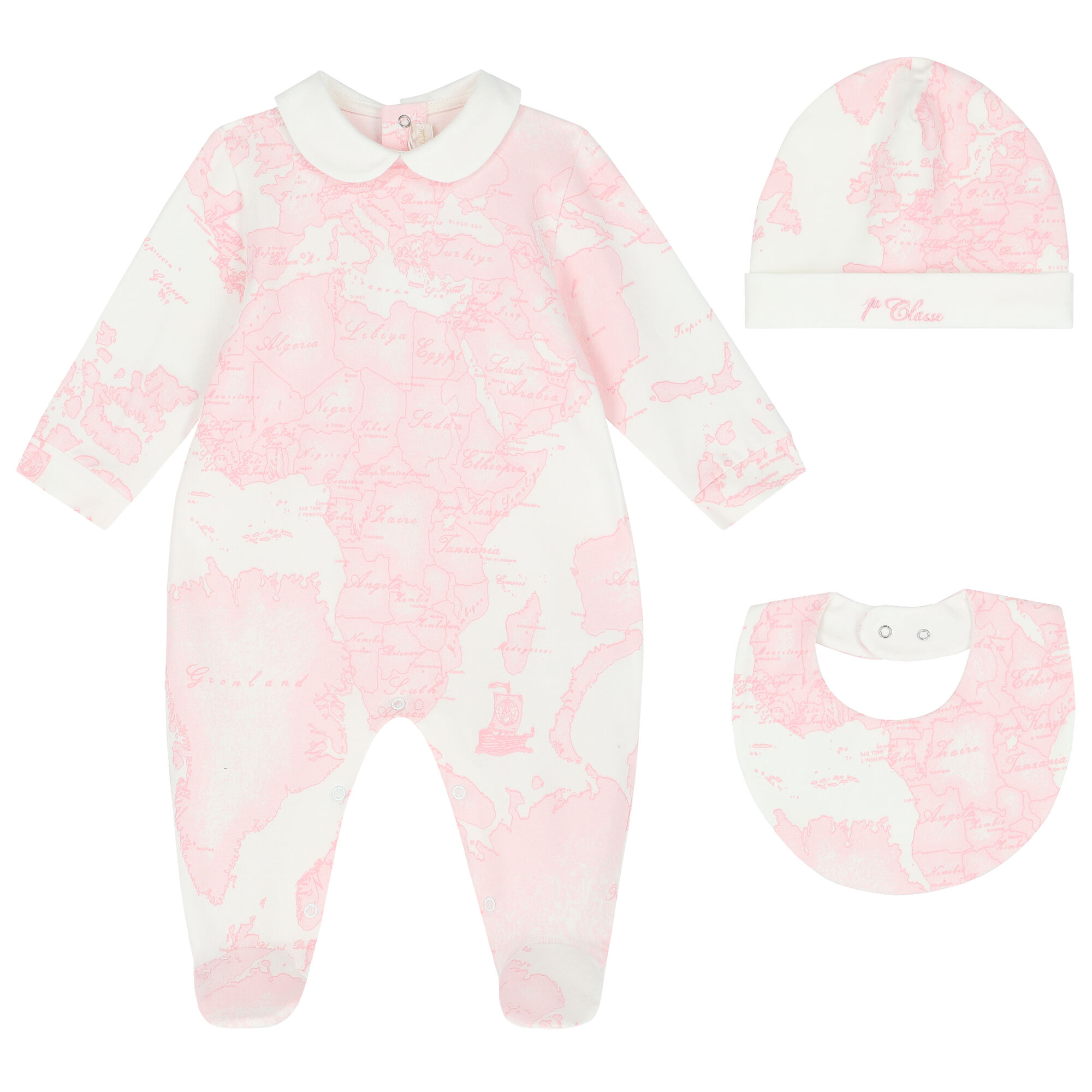 Alviero Martini Baby Girls Pink Ivory Geo Map Babygrow Set Junior Couture UK