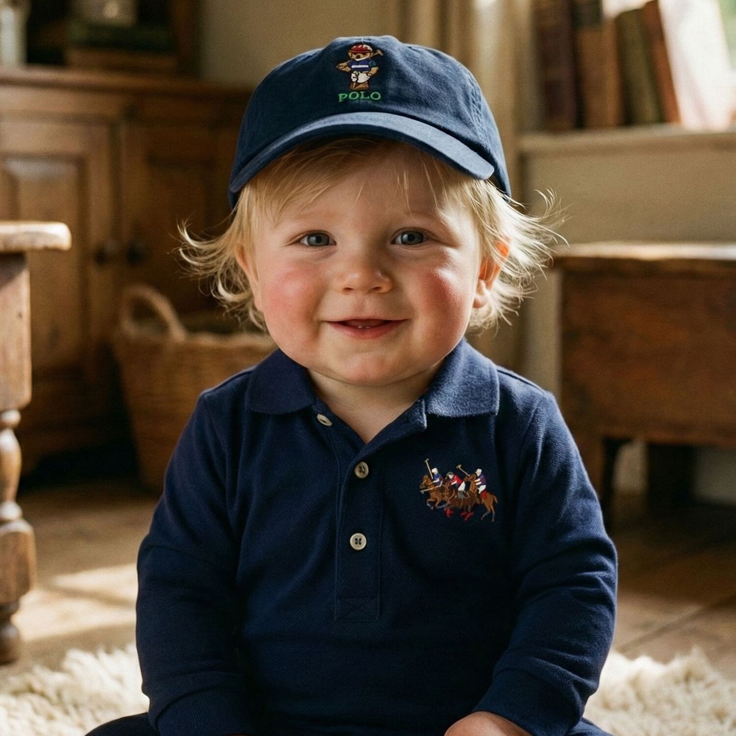 Baby Boys Boys Navy Blue Logo Cap , 1, hi-res
