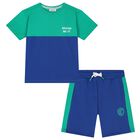 Boys Green & Blue Logo Shorts Set, 1, hi-res
