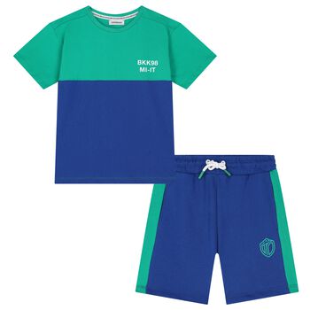 Boys Green & Blue Logo Shorts Set