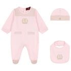 Baby Girls Pink & Gold Logo Babygrow Gift Set , 3, hi-res