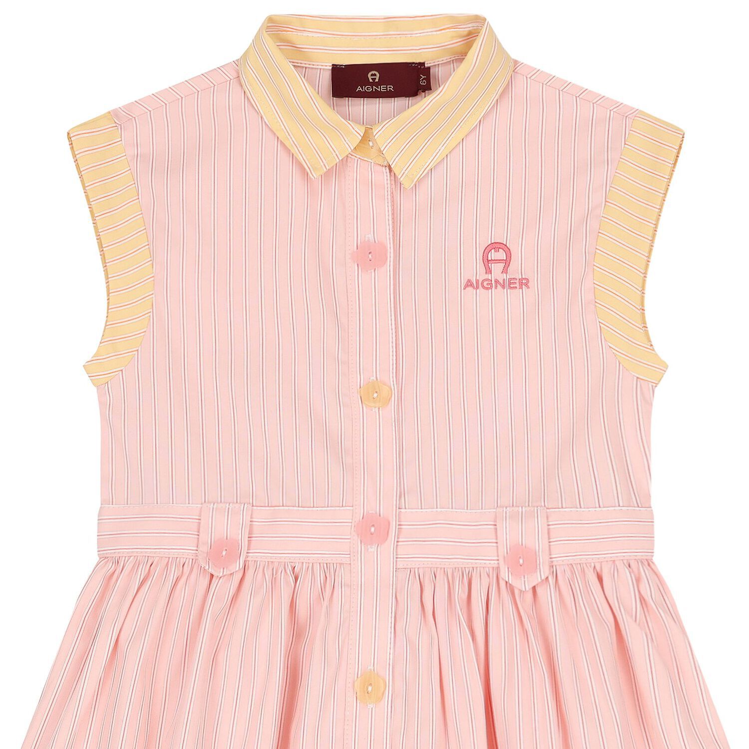 Girls Pink Logo Striped Dress, 1, hi-res