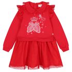 Girls Red Ruffle Tulle Dress, 1, hi-res