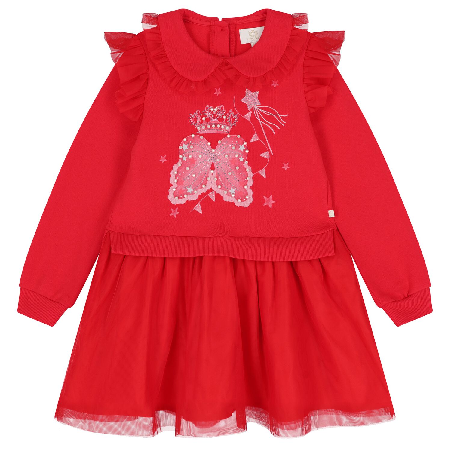 Girls Red Ruffle Tulle Dress, 1, hi-res