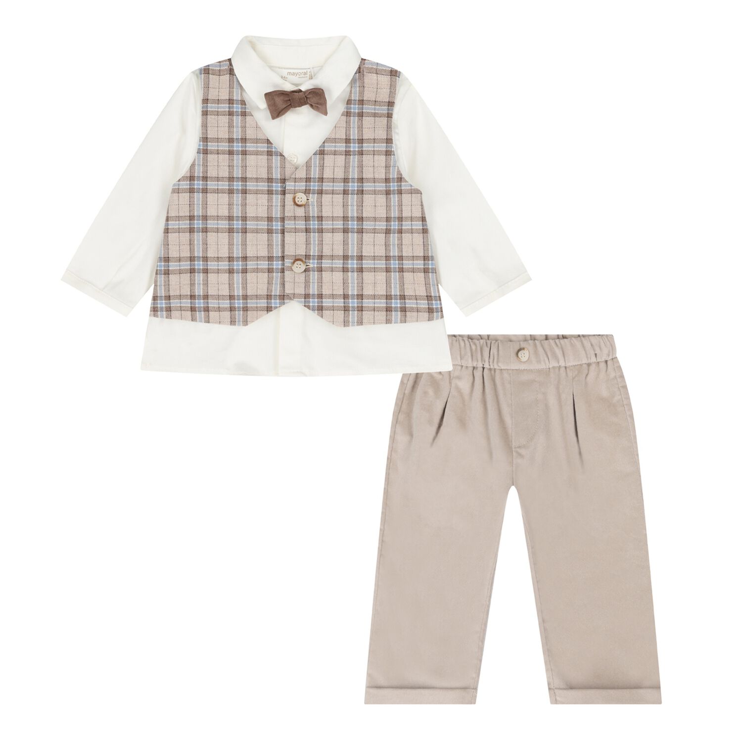 Baby Boys White & Beige Waistcoat Suit, 1, hi-res