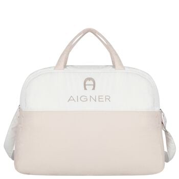 White & Beige Logo Baby Changing Bag