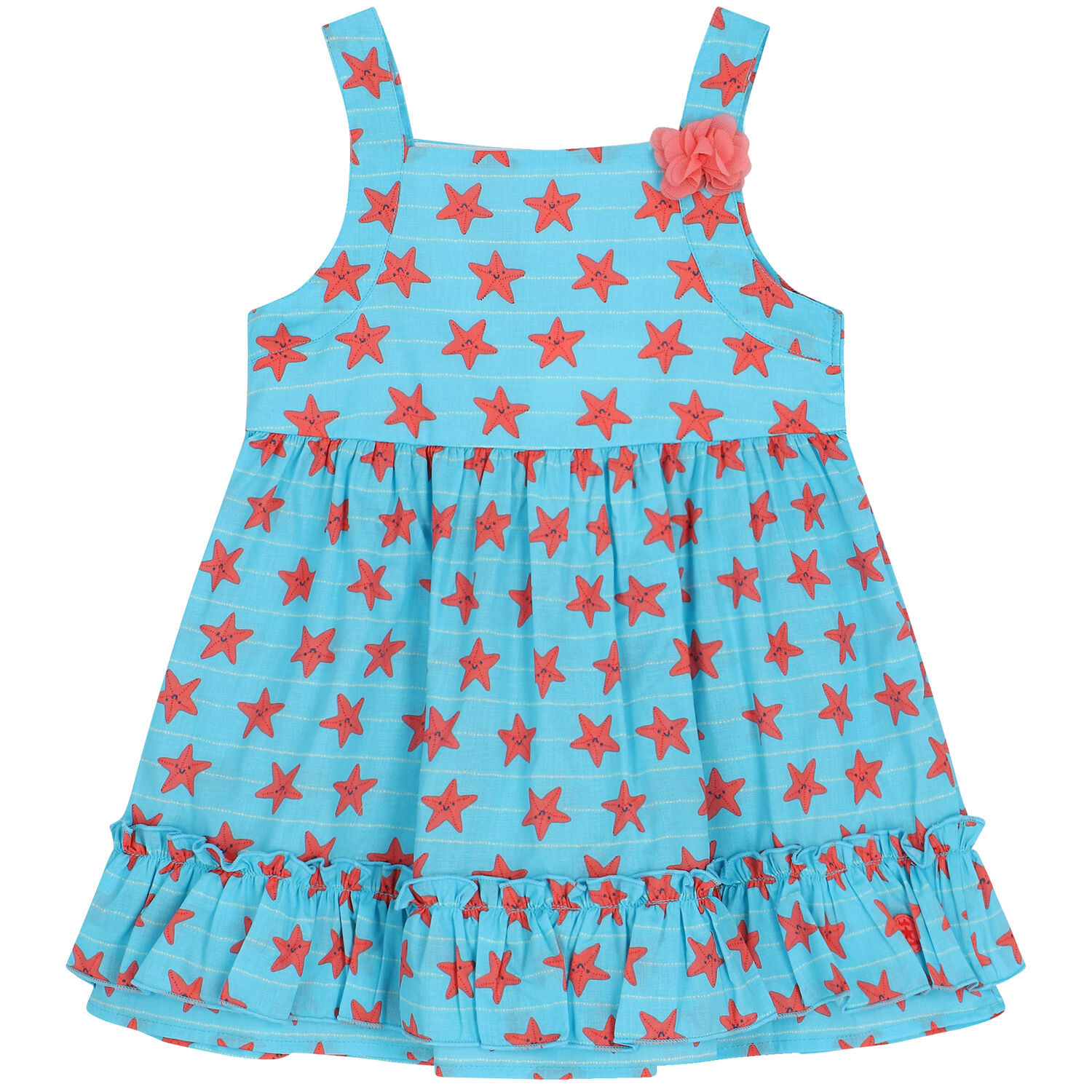 Girls Blue Starfish Dress, 1, hi-res