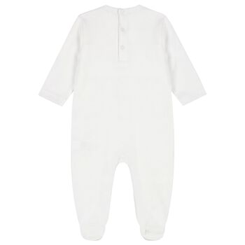 Baby Boys White & Blue Hand Smocked Babygrow