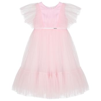 Girls Pink Ruffled Tulle Dress