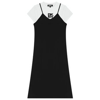 Girls Mini Me White & Black Logo Dress Set