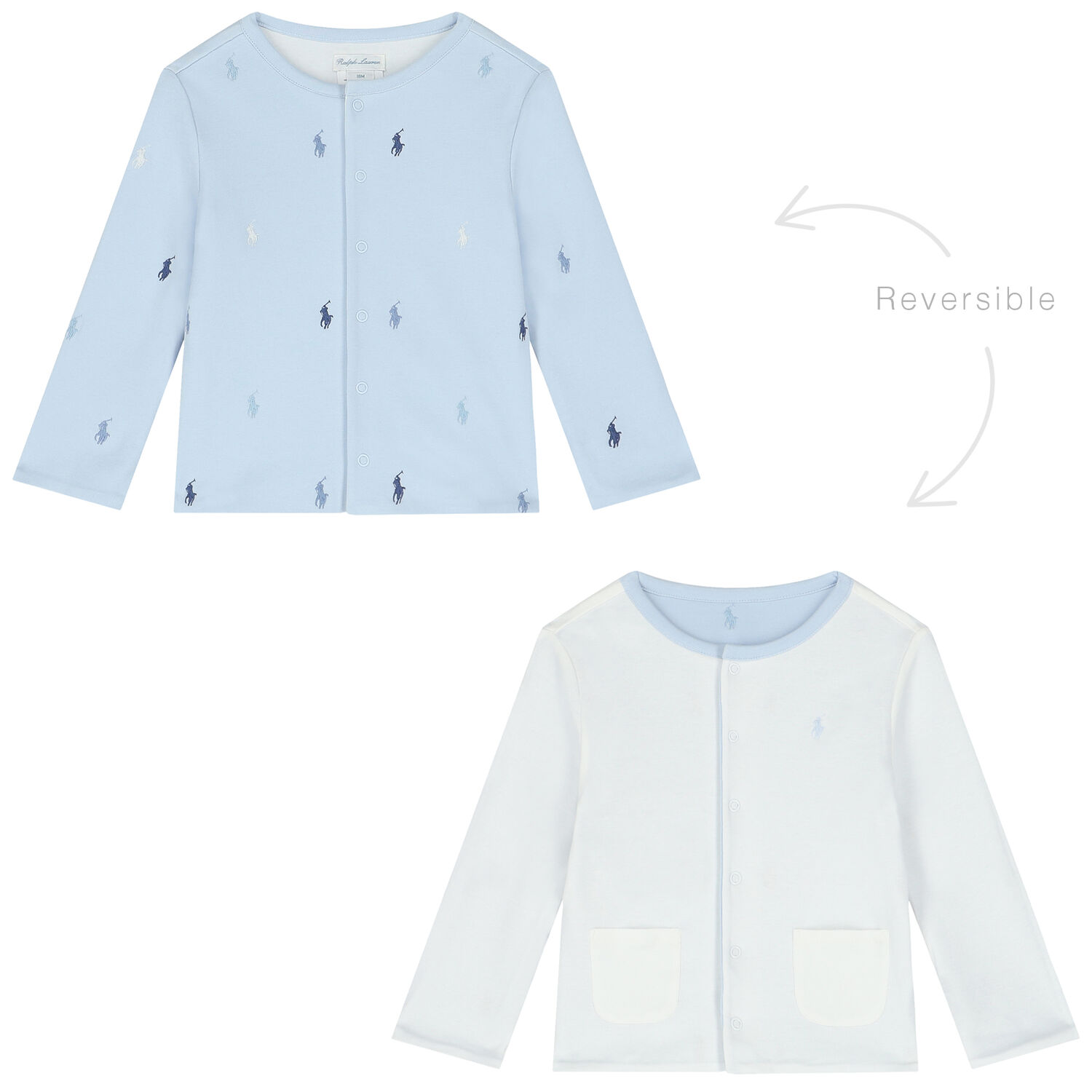 Baby Boys Blue & White Reversible Logo Jacket, 1, hi-res