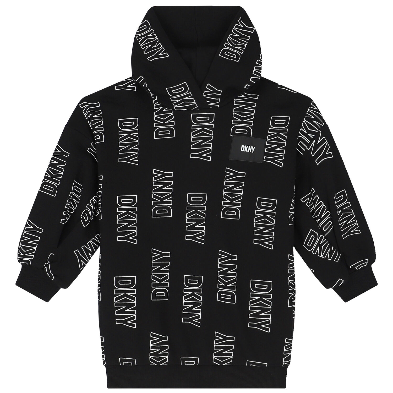 Girls Black Logo Hooded Dress, 1, hi-res