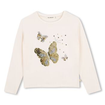 Girls Ivory Embellished Butterflies Sequin Long Sleeve Top