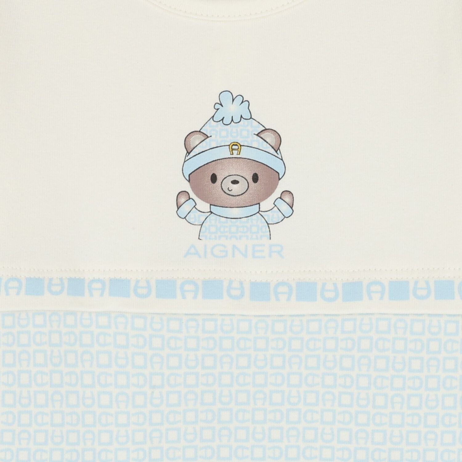 Baby Boys Ivory & Blue Teddy Bear Logo Babygrow, 2, hi-res