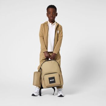 Boys Beige Canvas Backpack
